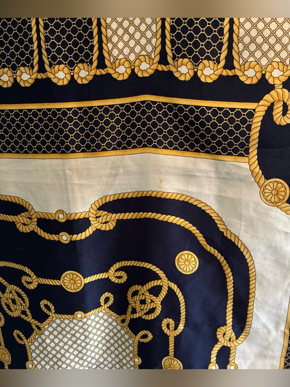 Art of the Scarf Navy, White & Gold Nautical-Inspired Pattern Scarf; Size 35x35 - Picture 5 of 9
